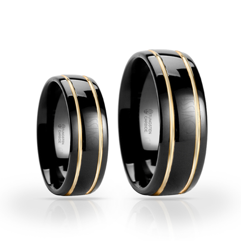 imagem TWO LINE GOLD - ALIANÇA DE TUNGSTÊNIO BLACK COM ACABAMENTO DE ALTO BRILHO