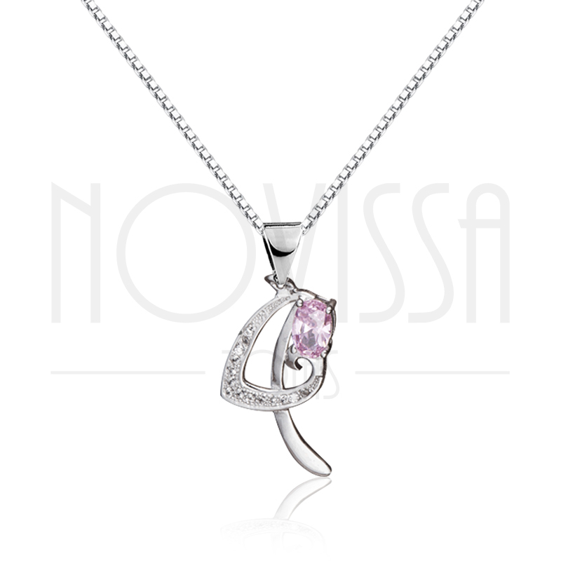 imagem DELICADO COLAR DE PRATA 925S COM UM LINDO CRISTAL PINK DE SWAROVSKI