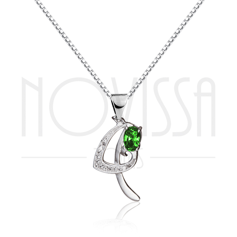 imagem ELEGANTE COLAR DE PRATA 925S COM UM LINDO CRISTAL VERDE DE SWAROVSKI