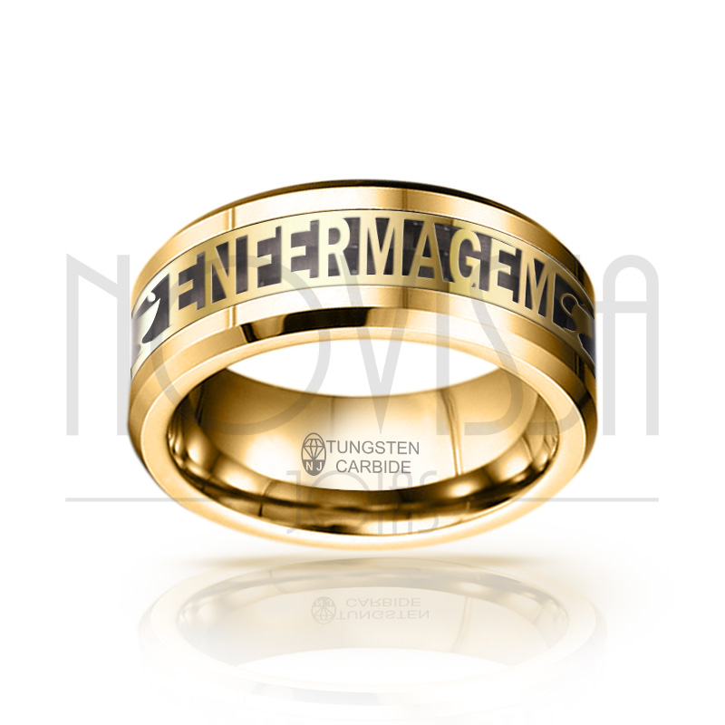 imagem ANEL DE ENFERMAGEM MAGNETIZADO A OURO 18K COM INLAY DE FIBRA