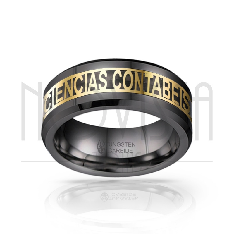 imagem ANEL DE CIENCIAS CONTABEIS MAGNETIZADO A TITÂNIO COM INLAY DE FIBRA