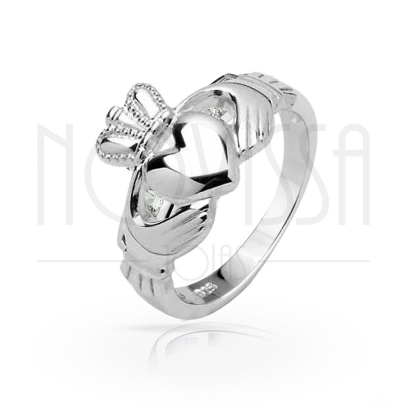 imagem #CLADDAGH# 3 ANEIS EM 1 DE BRONZE FOLHEADO A PRATA 925S COM LINDOS CRISTAIS DE SWAROVSKI