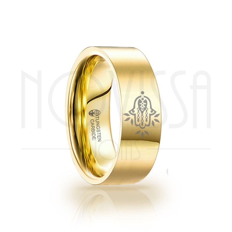 imagem HAMSA ANEL DE TUNGSTÊNIO MAGNETIZADAS A OURO 18K COM ACABAMENTO PREMIUM