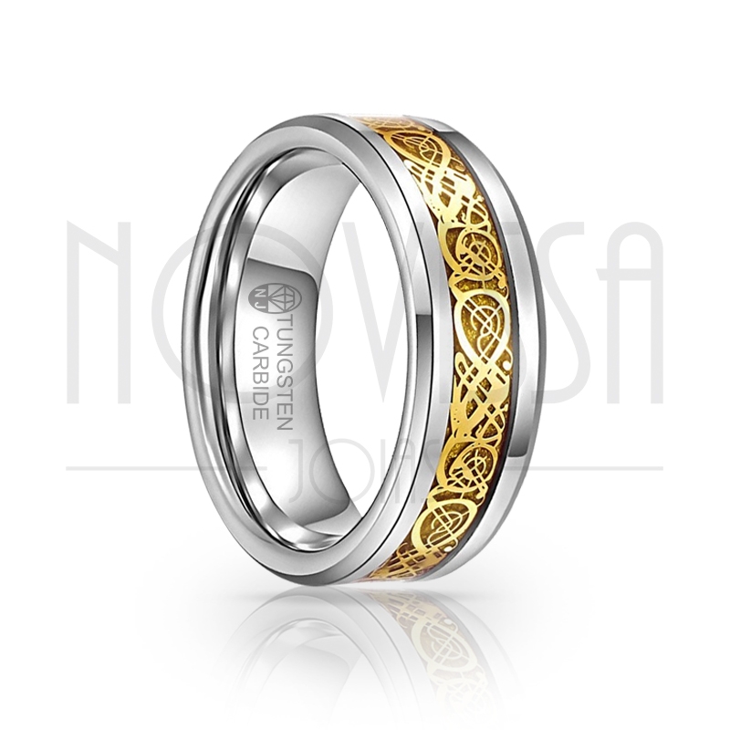 imagem FIBRA EDITION FASHION - LUXUOSO ANEL DE TUNGSTÊNIO COM INLAY DE FIBRA OURO