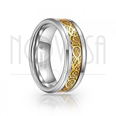 imagem FIBRA EDITION FASHION - LUXUOSO ANEL DE TUNGSTÊNIO COM INLAY DE FIBRA OURO