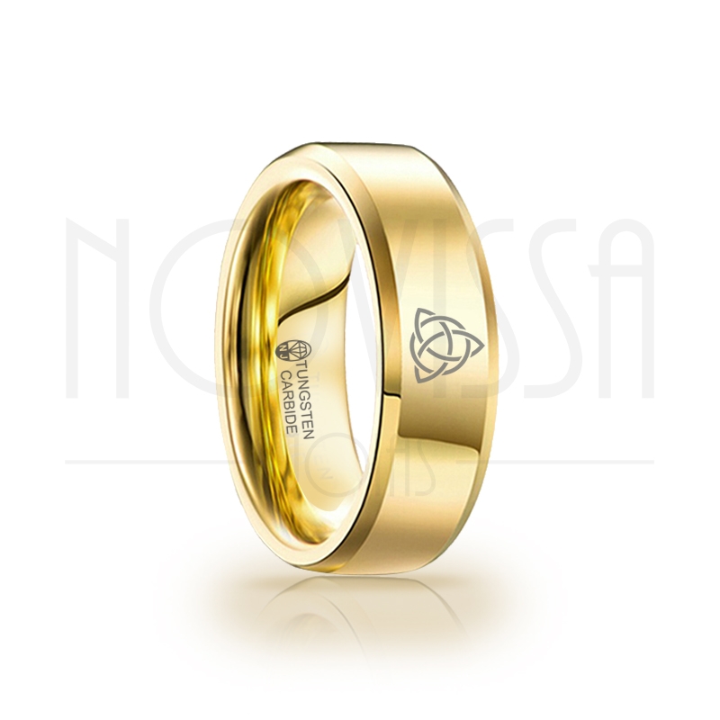 imagem TRIQUETRA ANEL DE TUNGSTÊNIO MAGNETIZADAS A OURO 18K