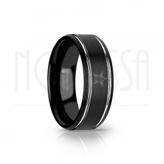 imagem ESTRELA COM CLAVE DE SOL - RETRO DESIGN BLACK - ANEL DE TUNGSTÊNIO COM ACABAMENTO FOSCO