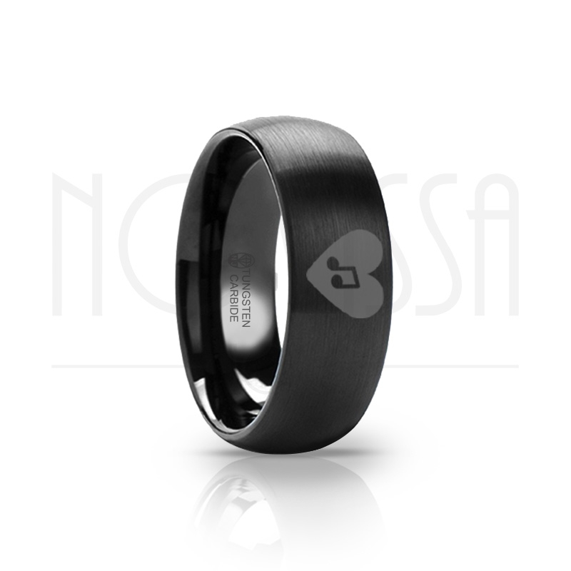 imagem CORAÇÃO COM NOTA MUSICAL - SMOOTH BLACK EDITION - ANEL DE TUNGSTÊNIO COM ACABAMENTO PRETO FOSCO 6MM, 8MM