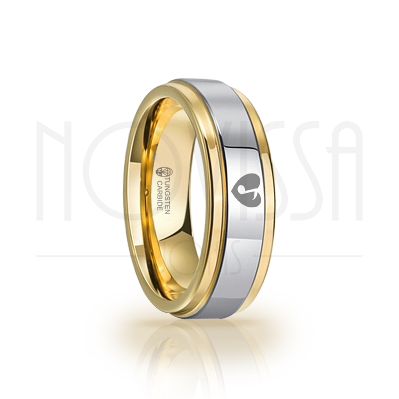 imagem CORAÇÃO COM NOTA MUSICAL - IMPACT GOLD - ANEL DE TUNGSTÊNIO MAGNETIZADA A OURO 18K,  ACABAMENTO DE ALTO BRILHO