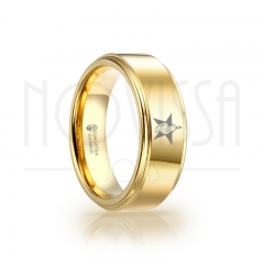 imagem ESTRELA COM CLAVE DE SOL - STONES GOLD EDITION - ANEL DE TUNGSTÊNIO COM OU SEM SWAROVSKI, ALTO BRILHO BRILHO