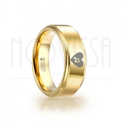 imagem CORAÇÃO COM NOTAS MUSICAIS - STONES GOLD EDITION - ANEL DE TUNGSTÊNIO COM OU SEM SWAROVSKI, ALTO BRILHO BRILHO