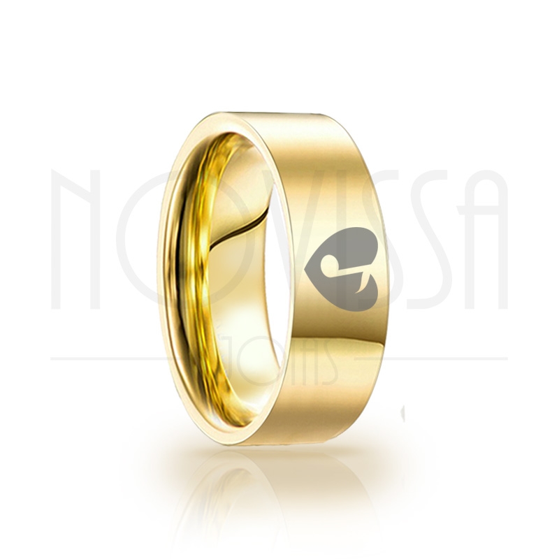 imagem CORAÇÃO COM NOTA MUSICAL - GOLD EDITION SQUARE - ANEL DE TUNGSTÊNIO MAGNETIZADAS A OURO 18K