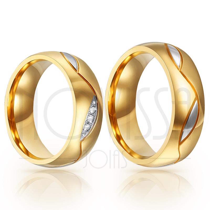 imagem #SPAIN GOLD# ALIANÇAS DE AÇO 316L FOLHEADAS A OURO 18K COM OU SEM 3 CRISTAIS DE SWAROVSKI