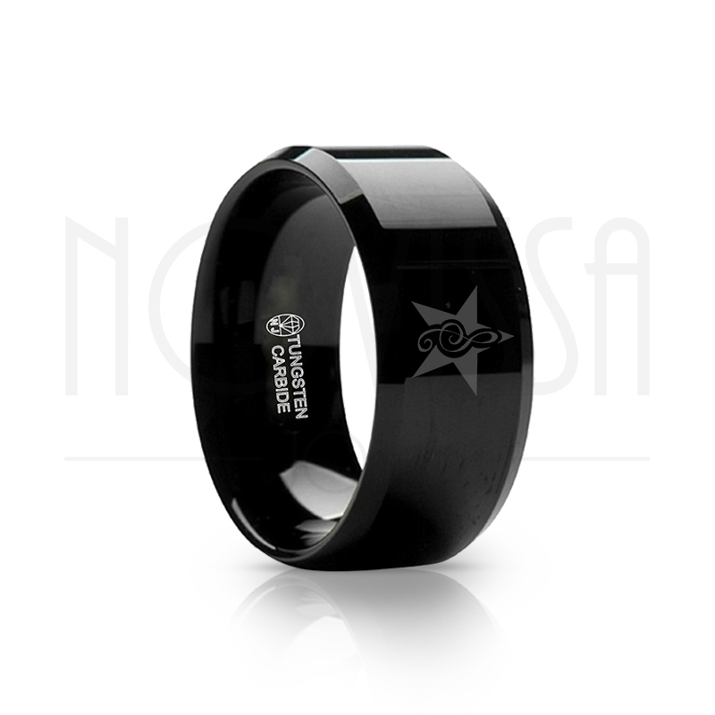 imagem ESTRELA COM CLAVE DE SOL - BLACK SHINE EDITION - ANEL DE TUNGSTÊNIO COM ACABAMENTO DE ALTO BRILHO