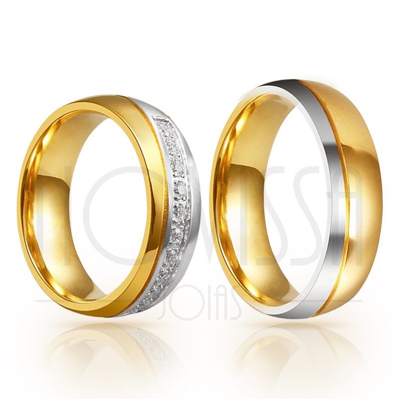 imagem #ELEGANCE GOLD# ALIANÇAS 316L FOLHEADAS A OURO 18K COM OU SEM 11 CRISTAIS DE SWAROVSKI