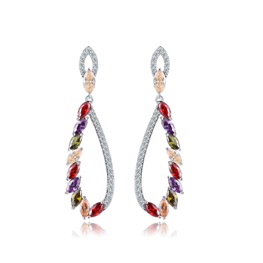 imagem ELEGANTE - BRINCO FOLHEADO A PLATINA COM CRISTAIS DE SWAROVSKI COLORIDO