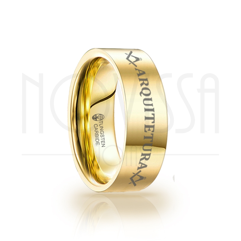 imagem ARQUITETURA - GOLD EDITION SQUARE - ANEL DE TUNGSTÊNIO MAGNETIZADAS A OURO 18K