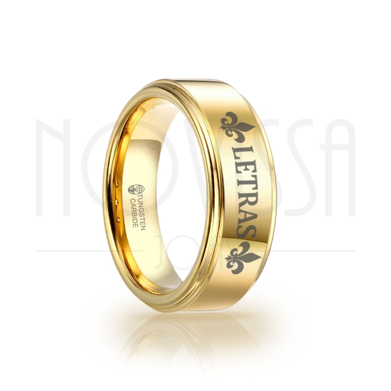 imagem LETRAS - GOLD EDITION - ANEL DE TUNGSTÊNIO MAGNETIZADO A OURO 18K DE ALTO BRILHO 