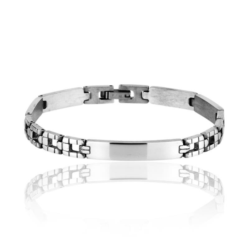 imagem PULSEIRA AÇO 316L COM PLACA LISA E ELOS TRABALHADOS