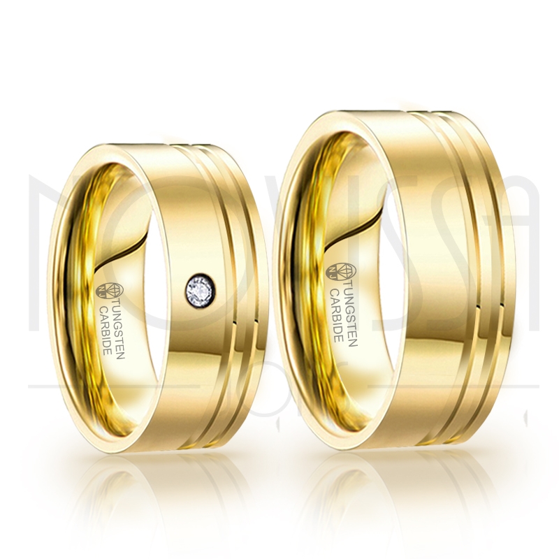 imagem *GOLD ELEGANCE* ALIANÇAS DE TUNGSTÊNIO MAGNETIZADA A OURO 18K COM OU SEM SWAROVSKI,  ACABAMENTO EM ALTO BRILHO