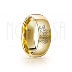imagem MAE, MAE, FILHA E CACHORRO - ANEL DE TUNGSTÊNIO MAGNETIZADAS A OURO 18K - ACABAMENTO DE ALTO BRILHO