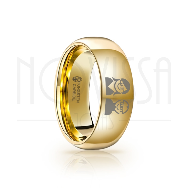 imagem MULHER DE OCULOS COM HOMEM DE OCULOS - ANEL DE TUNGSTÊNIO MAGNETIZADAS A OURO 18K - ACABAMENTO DE ALTO BRILHO