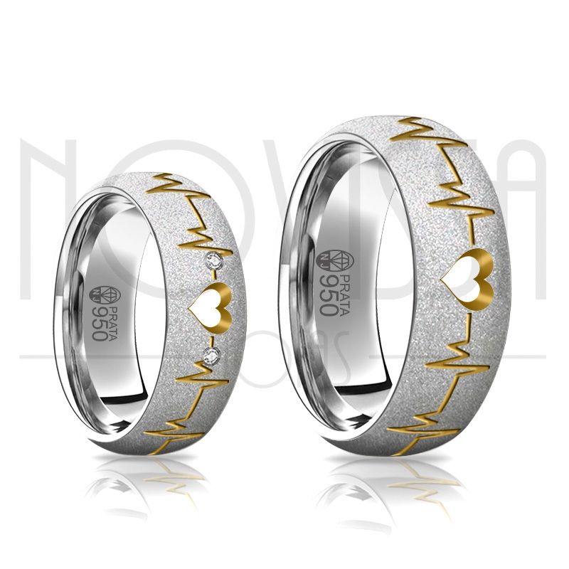 imagem LOVE LINE - ALIANÇAS DE PRATA 950 COM/SEM SWAROVSKI, ACABAMENTO DIAMANTADO COM OURO 18K