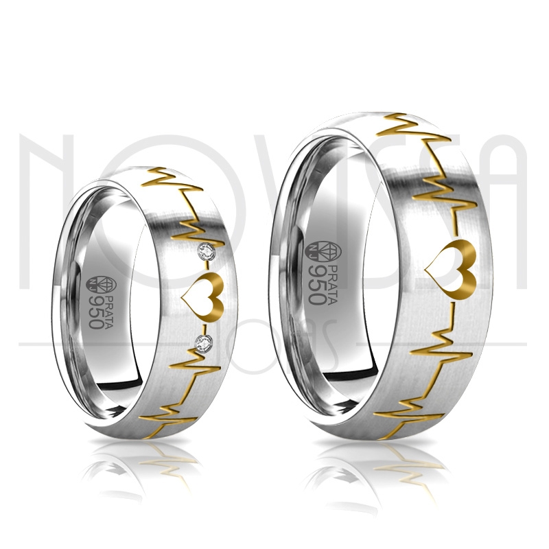 imagem LOVE LINE - ALIANÇAS DE PRATA 950 COM/SEM SWAROVSKI, ACABAMENTO FOSCO COM OURO 18K