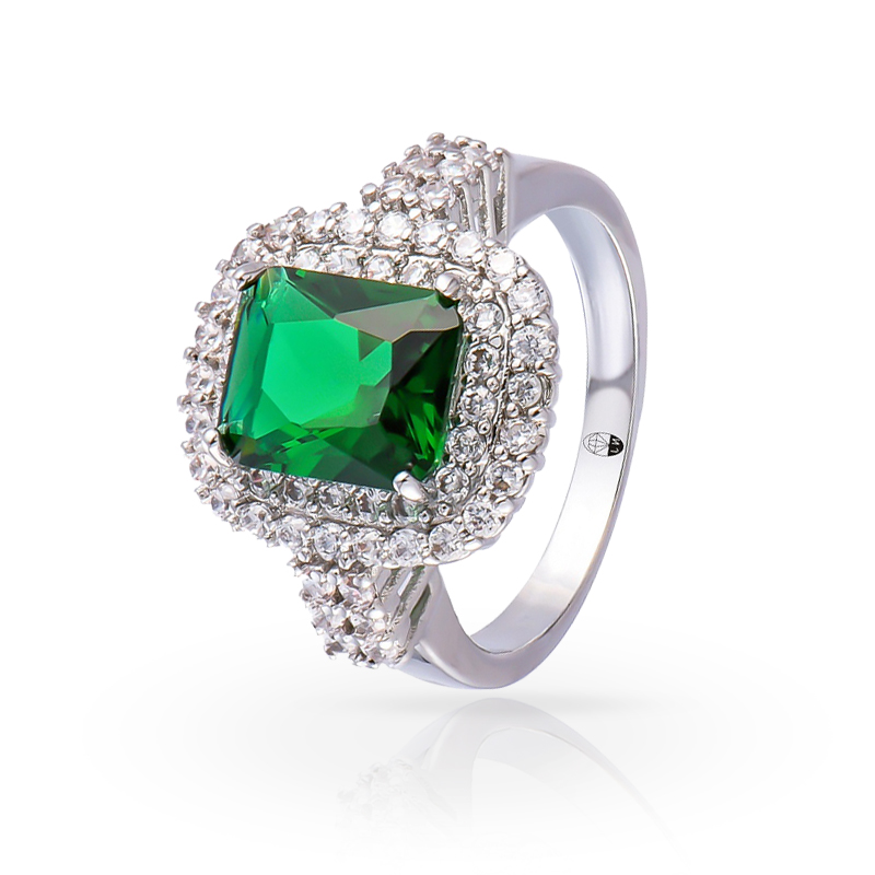 imagem #FLOREST GREEN# ANEL FOLHEADO A PRATA 925S COM UM LINDO CRISTAL DE SWAROVSKI VERDE