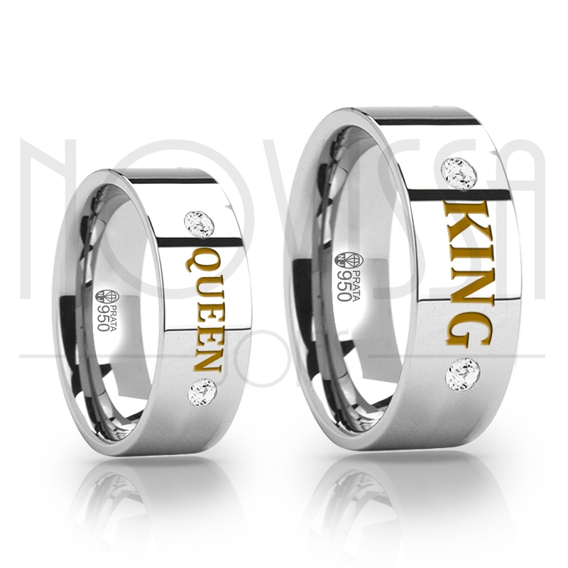 imagem KING AND QUEEN - ALIANÇAS DE PRATA 950, COM SWAROVSKI E ACABAMENTO ALTO BRILHO COM OURO 18K