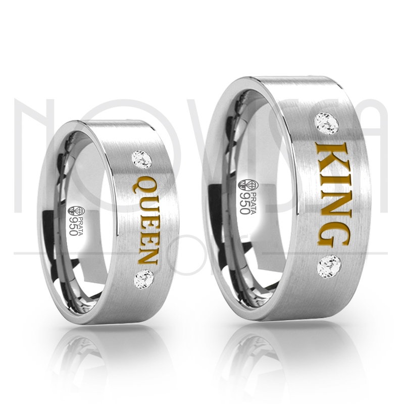 imagem  KING AND QUEEN - ALIANÇAS DE PRATA 950 COM/SEM SWAROVSKI, ACABAMENTO FOSCO COM OURO 18K