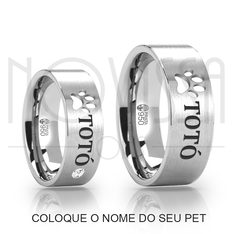 imagem LOVE PET - ALIANÇAS DE PRATA 950 COM/SEM SWAROVSKI, ACABAMENTO FOSCO