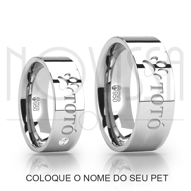 imagem LOVE PET - ALIANÇAS DE PRATA 950 COM/SEM SWAROVSKI, ACABAMENTO EM ALTO BRILHO