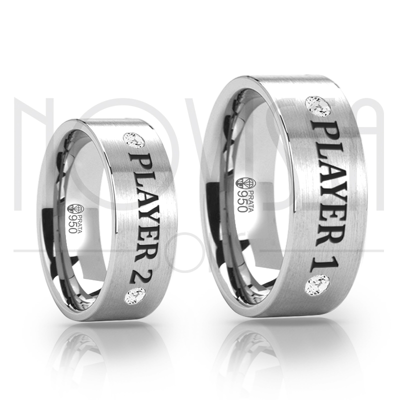 imagem PLAYER 1 AND PLAYER 2 - ALIANÇAS DE PRATA 950 COM SWAROVSKI, ACABAMENTO FOSCO