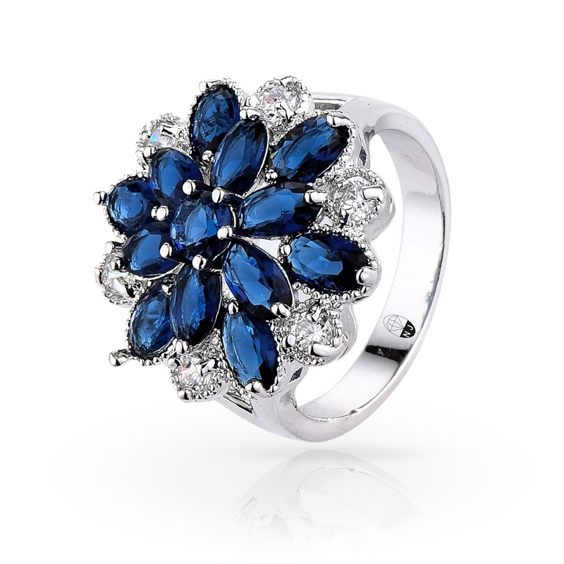 imagem #FLOR AZUL# ANEL FOLHEADO A PRATA 925S COM LINDOS CRISTAIS DE SWAROVSKI #OCEAN FLOWER#