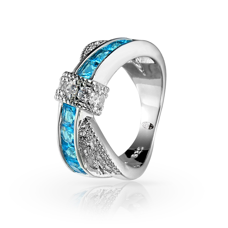 imagem #BRIDGE# ANEL FOLHEADO A PRATA 925S COM LINDOS CRISTAIS DE SWAROVSKI #LAGOA AZUL#