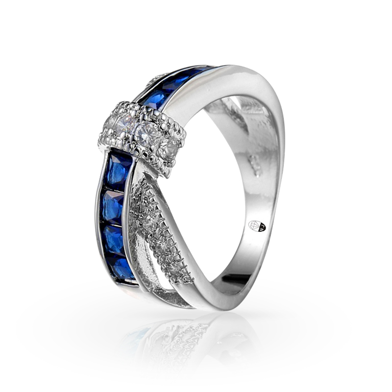 imagem #BRIDGE# ANEL FOLHEADO A PRATA 925S COM LINDOS CRISTAIS DE SWAROVSKI #MAR AZUL#