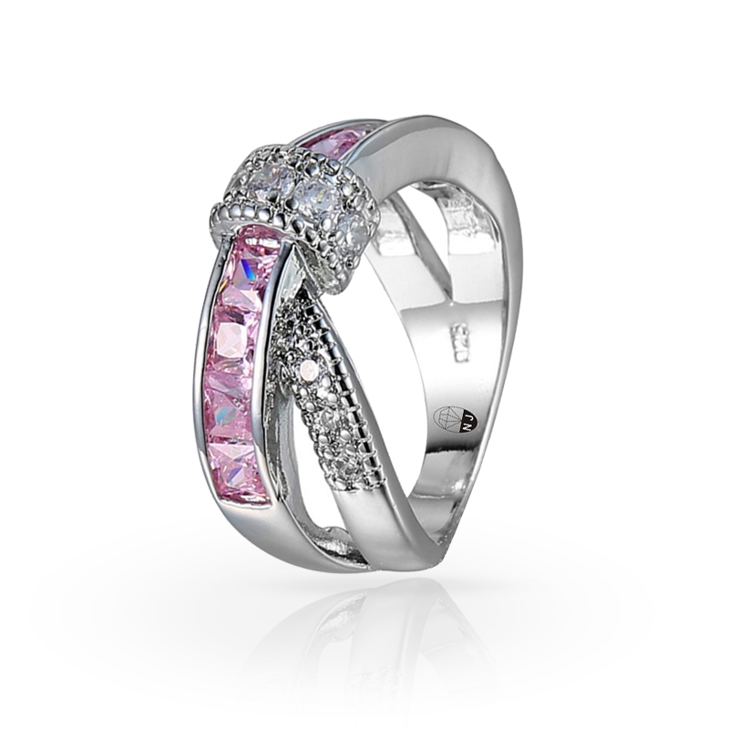 imagem #BRIDGE# ANEL FOLHEADO A PRATA 925S COM LINDOS CRISTAIS DE SWAROVSKI #CÉU ROSA#