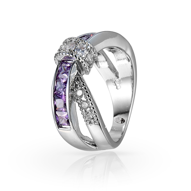 imagem #BRIDGE# ANEL FOLHEADO A PRATA 925S COM LINDOS CRISTAIS DE SWAROVSKI DESIGN #CÉU ROXO#