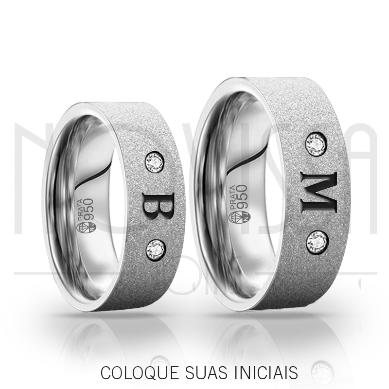 imagem  ALIANÇAS DE PRATA 950 COM/SEM SWAROVSKI, ACABAMENTO DIAMANTADO COM DETALHE BLACK