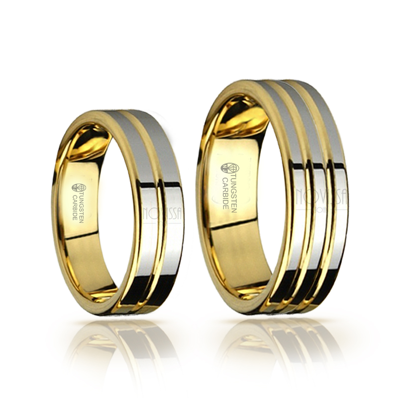 imagem LINE ELEGANCE - ALIANÇA DE TUNGSTÊNIO MAGNETIZADAS A OURO 18K, ACABAMENTO DE ALTO BRILHO