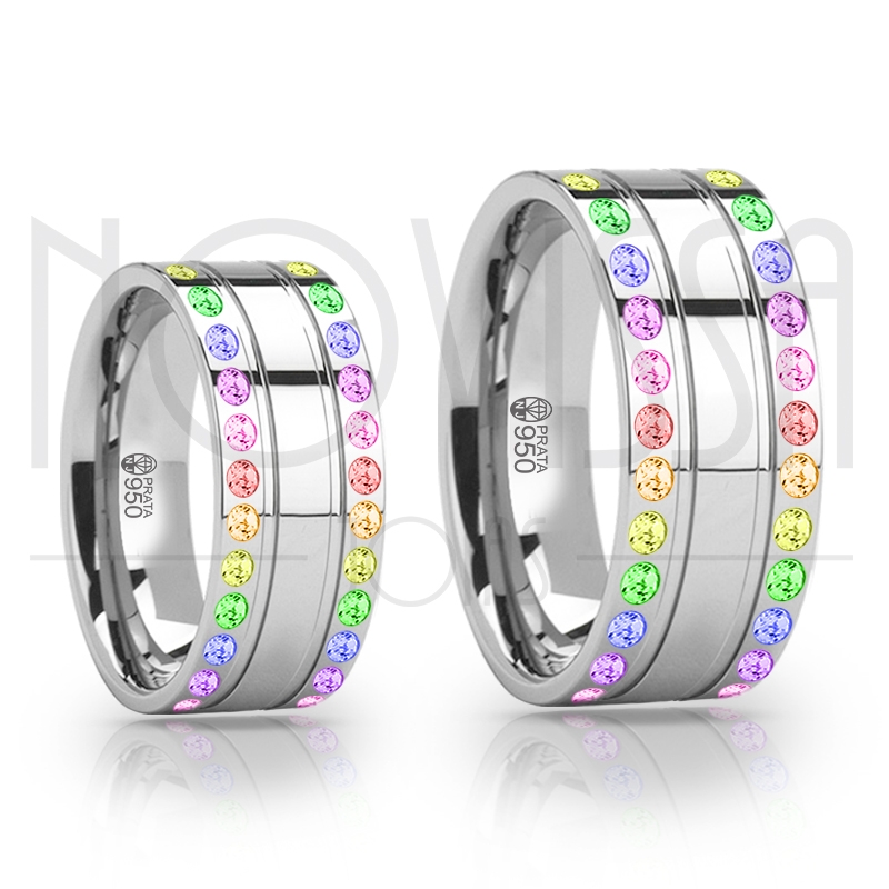 imagem ELLEN - ALIANÇAS DE PRATA 950, COM SWAROVSKI E ACABAMENTO ALTO BRILHO