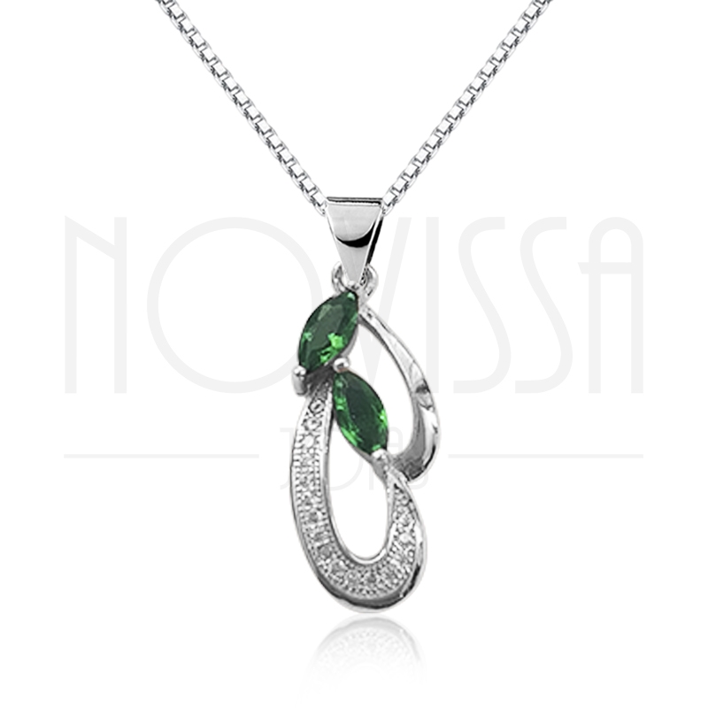 imagem ELEGANTE COLAR DE PRATA 925S COM DOIS LINDOS CRISTAIS VERDE DE SWAROVSKI