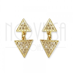 imagem TRIANGULO COM PEDRA - BRINCO FOLHEADO Á OURO 18K