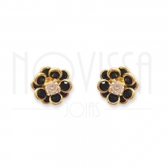 imagem BLACK FLOWER - BRINCO FOLHEADO Á OURO 18K