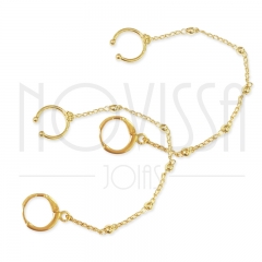 imagem  BRINCO PIERCING FAKE COM CORRENTE - BRINCO FOLHEADO Á OURO