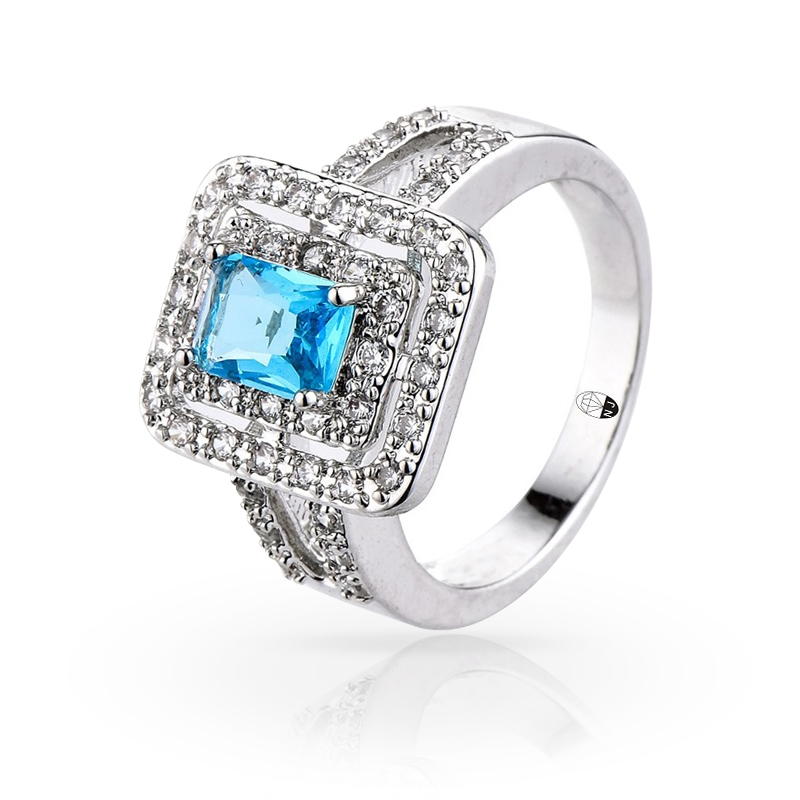 imagem #BLUE DYNASTIE# LUXUOSO ANEL FOLHEADO A PRATA 925S COM UM LINDO CRISTAL AZUL DE SWAROVSKI