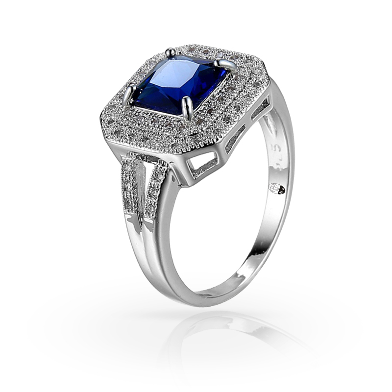 imagem #DARK BLUE DYNASTIE# ANEL FOLHEADO A PRATA 925S COM UM LINDO CRISTAL AZUL ESCURO DE SWAROVSKI