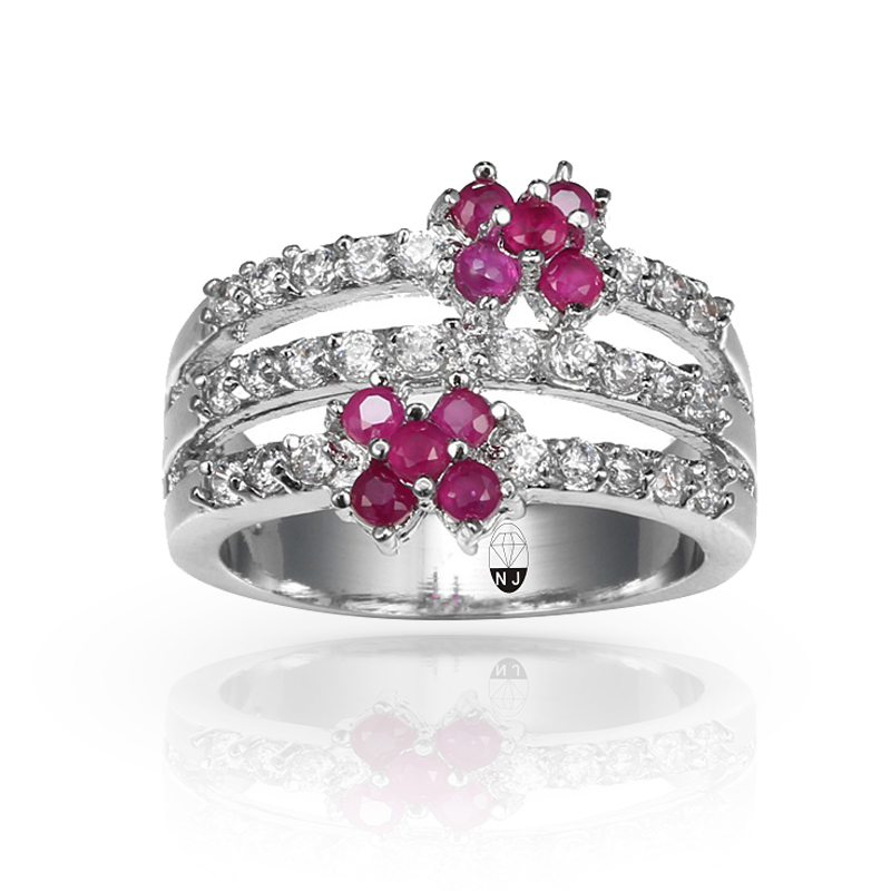 imagem #PINK FLOWERS# LUXUOSO ANEL FOLHEADO A PRATA 925S COM LINDOS CRISTAIS VERMELHOS DE SWAROVSKI