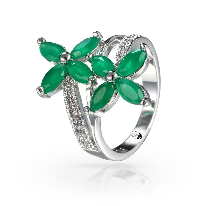 imagem #GREEN FLOWERS# ANEL FOLHEADO A PRATA 925S COM LINDOS CRISTAIS VERDE DE SWAROVSKI